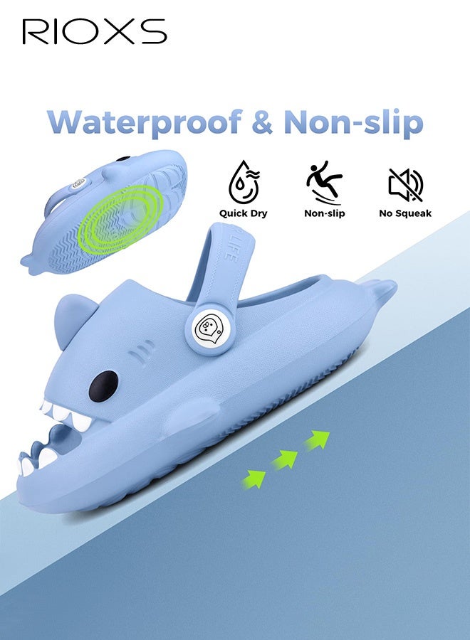 ريوكس أحذية شارك كلاود سلايدز للأطفال، صنادل مفتوحة من الأمام للأولاد والبنات، نعال حمام مريحة بوسادة سميكة ونعل سميك، صنادل استحمام سريعة الجفاف ومضادة للانزلاق للأطفال الصغار من الجنسين، نعال شاطئ وحمام سباحة ومنزلية للأطفال الصغار من البنات والأولاد - أزرق - Image 4