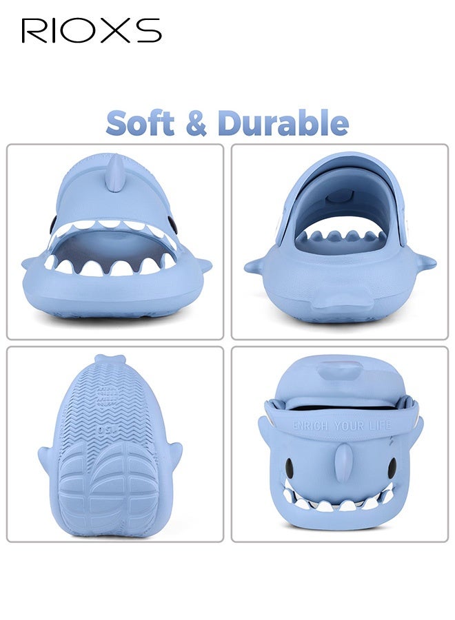 RIOXS Kids Shark Cloud Slides, Boys Girls Open Toe Slip On Sandals, Comfy Cushioned Thick Sole Cartoon Bath Slippers, Unisex Toddler Quick Dry Non-Slip Shower Sandals, Beach Pool Home Slippers for Little Kids Girls and Boys-Blue - Image 4