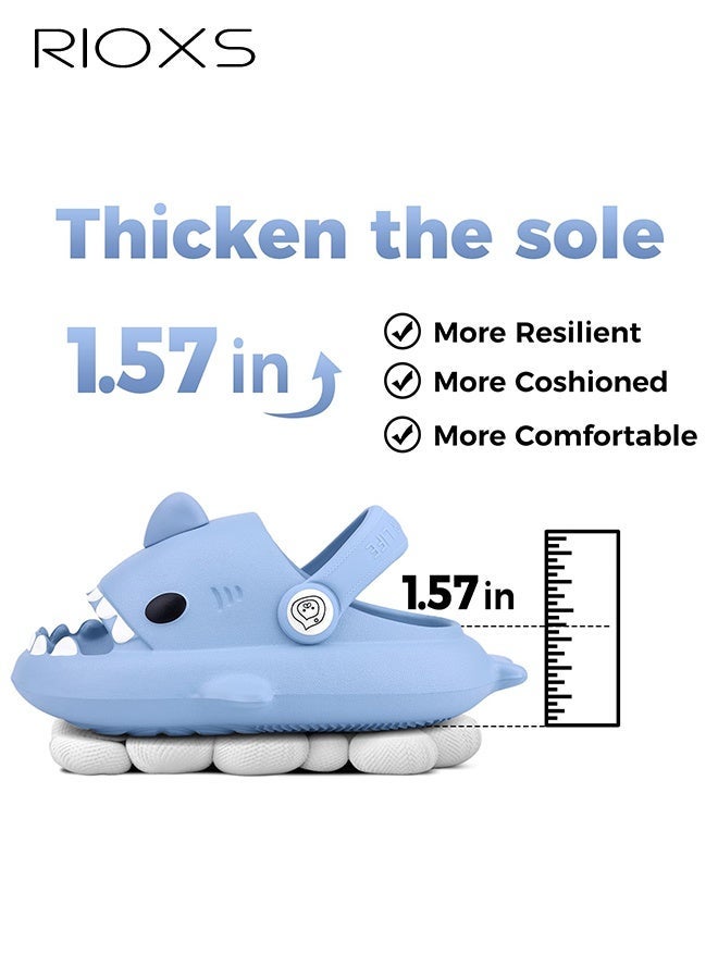 RIOXS Kids Shark Cloud Slides, Boys Girls Open Toe Slip On Sandals, Comfy Cushioned Thick Sole Cartoon Bath Slippers, Unisex Toddler Quick Dry Non-Slip Shower Sandals, Beach Pool Home Slippers for Little Kids Girls and Boys-Blue - Image 3