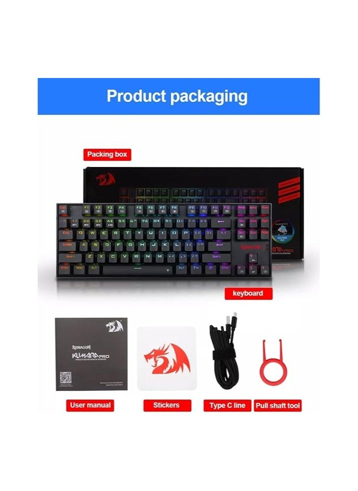 REDRAGON K552 KUMARA PRO RGB Wireless Gaming Mechanical Keyboard – Blue Switches, Dual Mode (Wireless 2.4GHz, Bluetooth & Wired), 18 RGB Modes, Hot-Swappable, USB-C