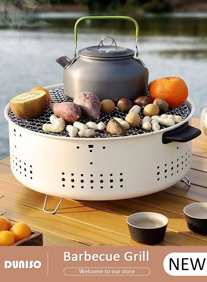 DUNISO Charcoal Barbecue Grill, Portable Korean BBQ Grill, Multifunctional Household Camping Grill Stove, Round Tabletop Smoker Grill for Indoor Outdoor Cooking Home Party Picnic Camping  - Image 1