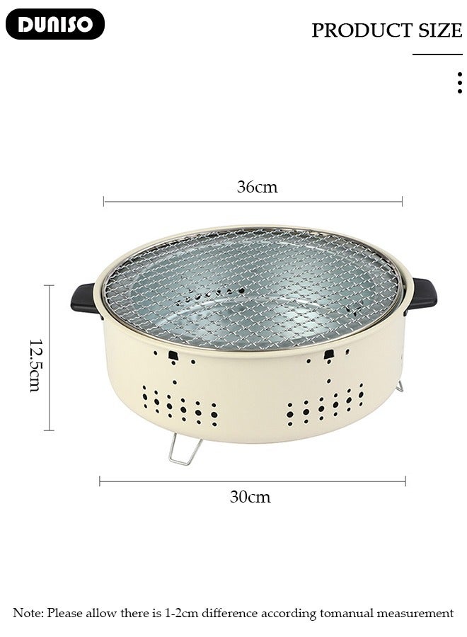DUNISO Charcoal Barbecue Grill, Portable Korean BBQ Grill, Multifunctional Household Camping Grill Stove, Round Tabletop Smoker Grill for Indoor Outdoor Cooking Home Party Picnic Camping  - Image 4