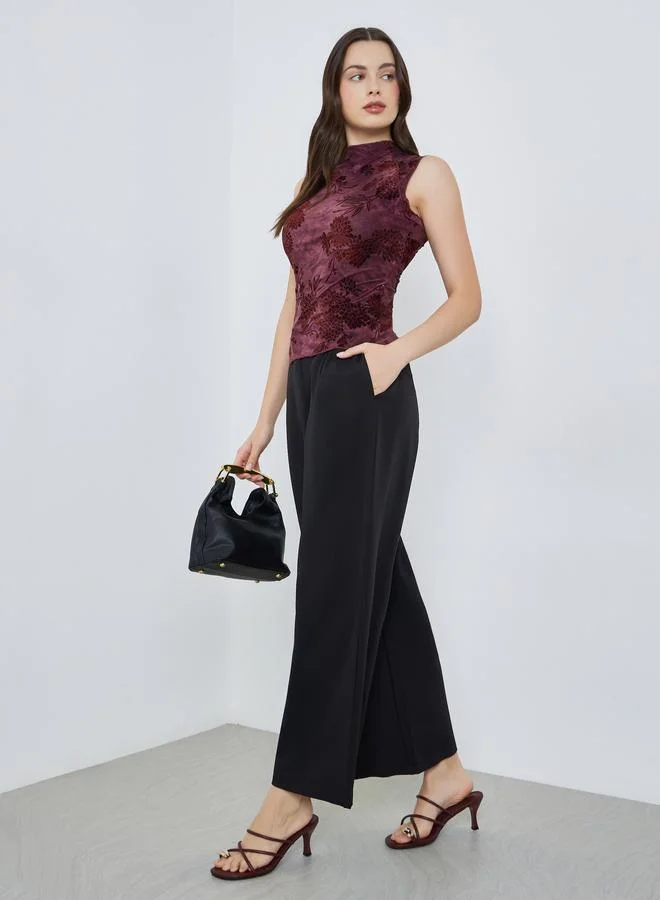 Styli Women Burgundy Floral Velvet Tank Top