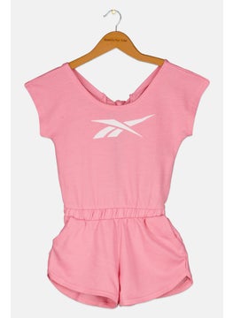Reebok Toddlers Girl Brand Logo Cap Sleeves Rompers, Pink  - Image 1