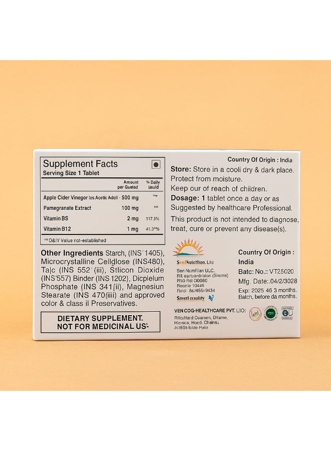 Sun Nutrition Weight Loss Tablets – Apple Cider Vinegar with Pomegranate, Vitamin B6 & Vitamin B12 - Image 3