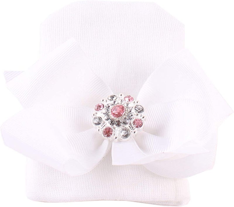 DRESHOW BQUBO Newborn Hospital Hat Infant Baby Hat Cap with Big Bow Soft Cute Knot Nursery Beanie - Image 2