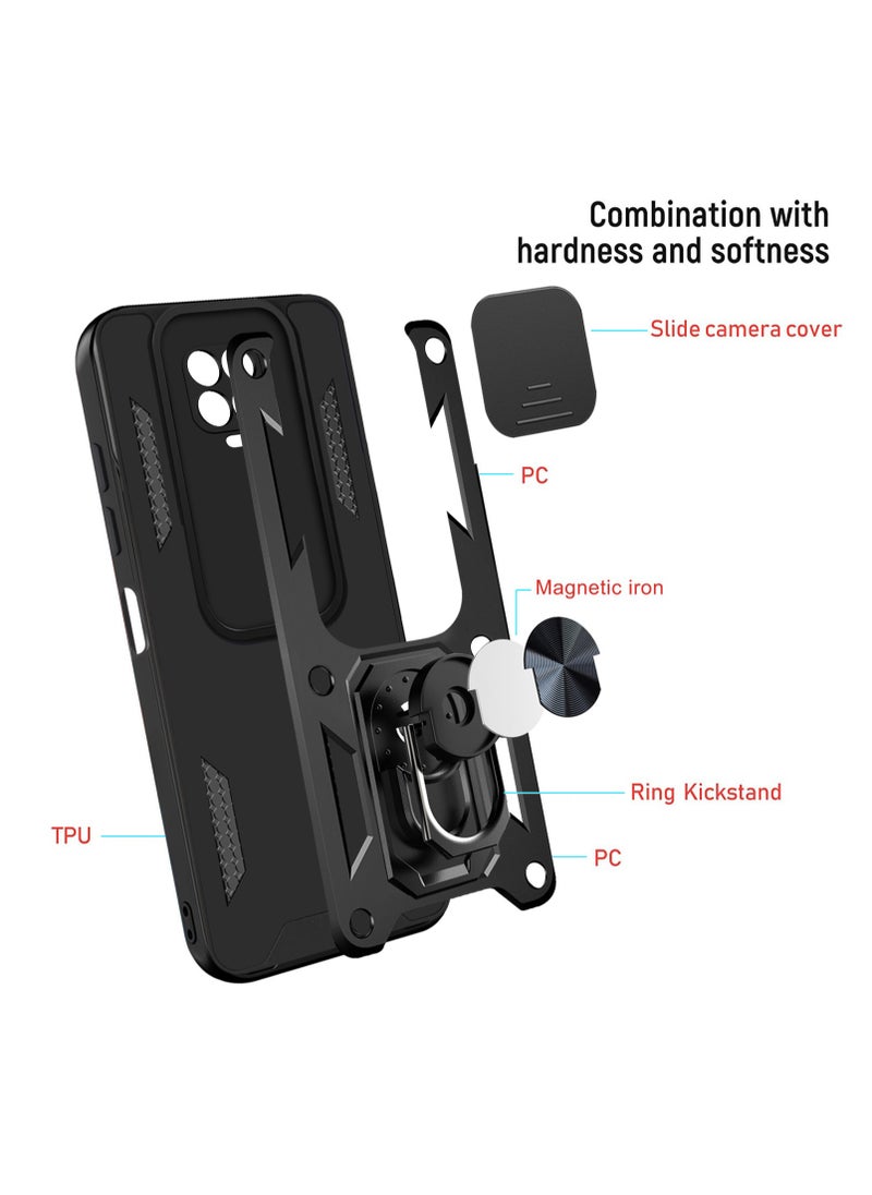 Generic - Case Cover Shockproof Windows Protective Case with Camera Protection and Metal Ring Compatible with Redmi Note 9s / Redmi Note 9 Pro / Note 9 Pro Max (Black) - Image 1