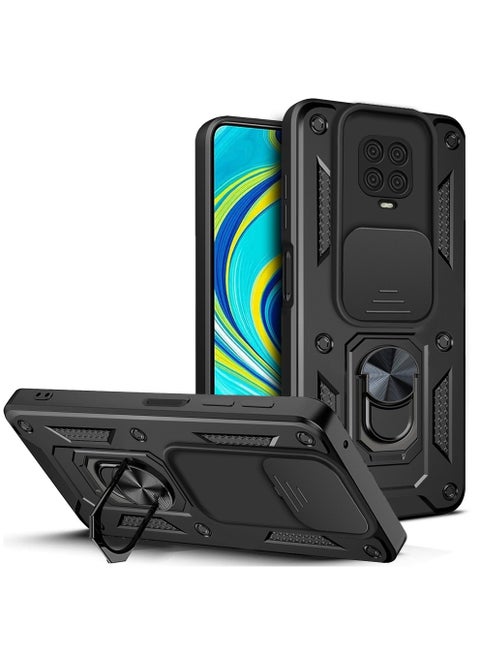 Case Cover Shockproof Windows Protective Case with Camera Protection and Metal Ring Compatible with Redmi Note 9s / Redmi Note 9 Pro / Note 9 Pro Max (Black)