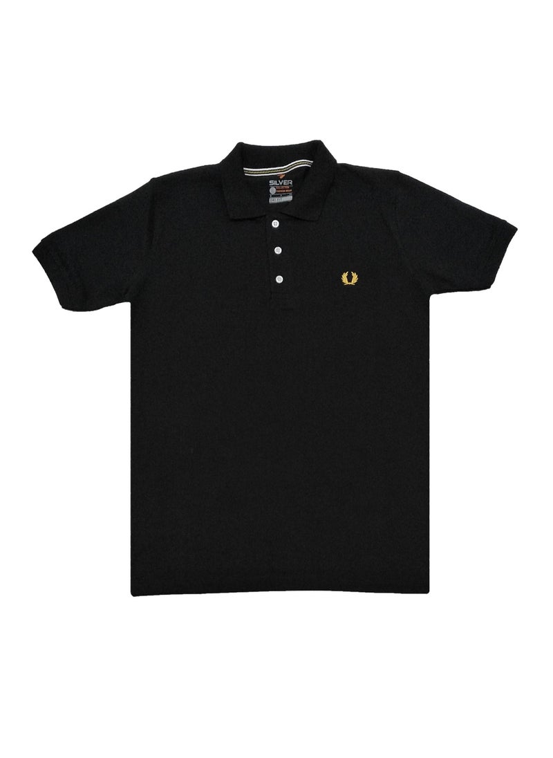 Silver - Silver Black Polo T-Shirt For Men - Image 1
