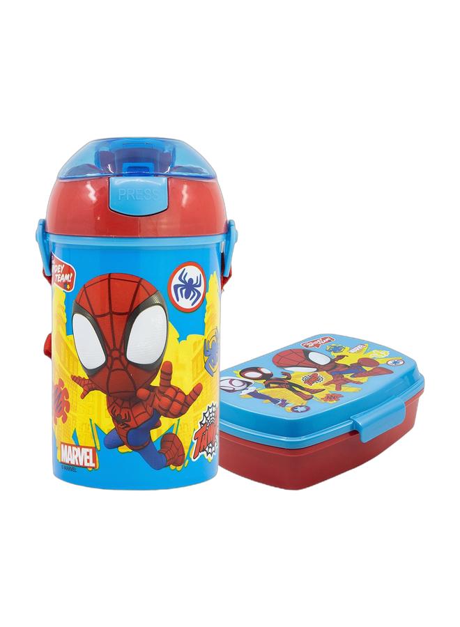 STOR مجموعة زجاجة ماء سعة 450 مل وصندوق غداء سبايدر مان للأطفال - Image 1