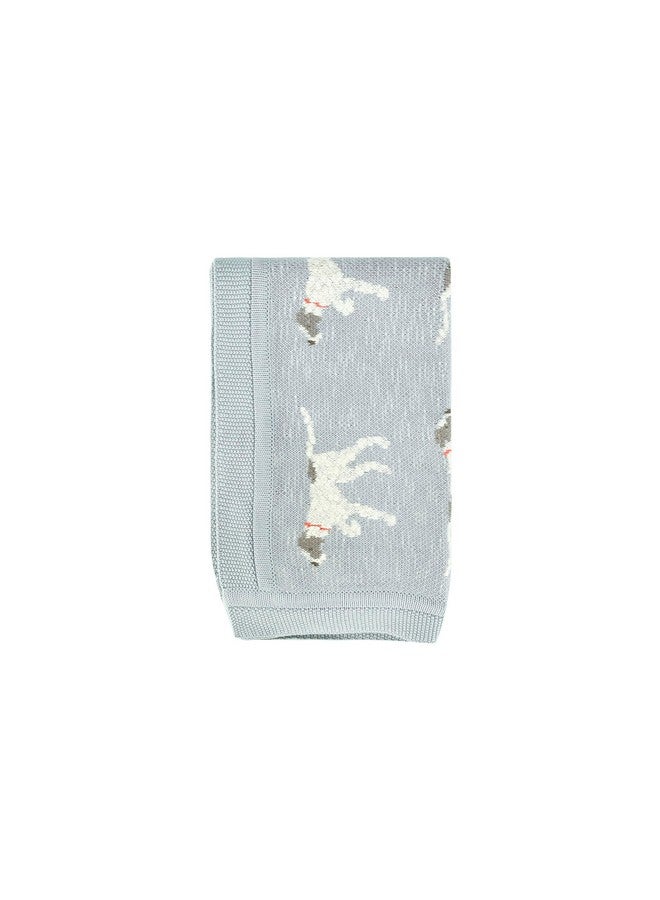 Creative Co-Op DF2527 40" L x 32" W Cotton Knit Baby Dog Blanket, Blue, Small - Image 1