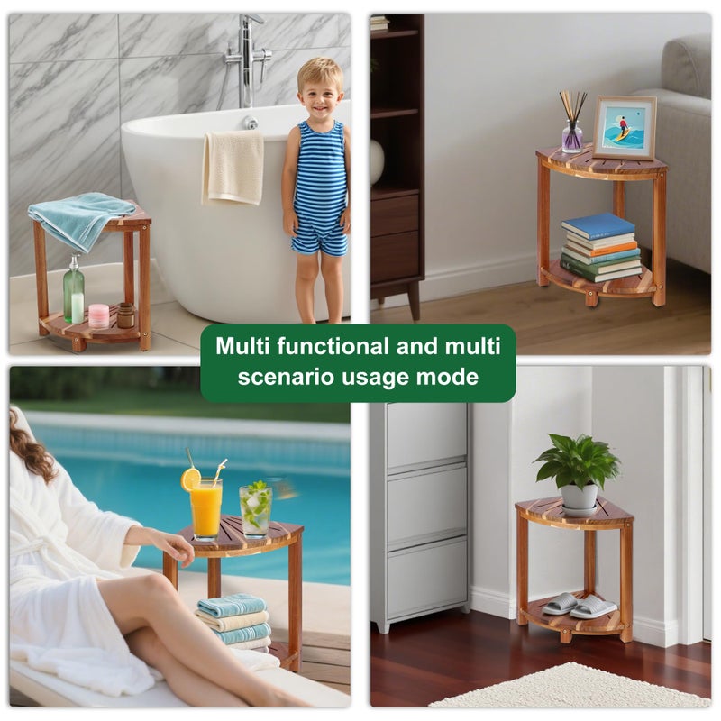Topspeeder Bathroom Corner Shower Stool with Storage Shelf, Shower Feet Stool, Non-Slip Adjustable Feet Drain Holes, for Shaving Legs, SpacemSaving Shower Bench with Storage for Small Spaces - Image 4