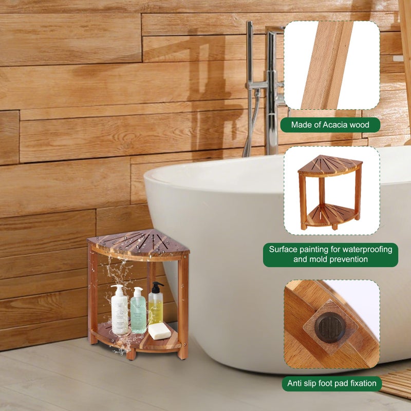Topspeeder Bathroom Corner Shower Stool with Storage Shelf, Shower Feet Stool, Non-Slip Adjustable Feet Drain Holes, for Shaving Legs, SpacemSaving Shower Bench with Storage for Small Spaces - Image 5