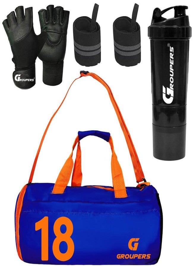 مجموعة حقائب رياضية زرقاء من جروبرز - حقيبة سفر قابلة للطي سعة 20-25 لترًا مع جيب للأحذية + قفازات رفع أثقال، سوار معصم، وزجاجة خلط سعة 500 مل، مثالية لعطلات نهاية الأسبوع والسفر والتمارين الرياضية - Image 1