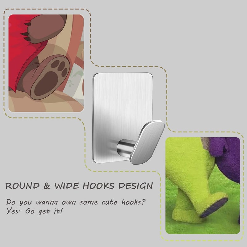 DELITON Adhesive Towel Hooks on Wall: Robe Hooks for Hanging Clothes Hats Stick on Bathroom/Kitchen SUS 304 Stainless Steel Silver - Image 4