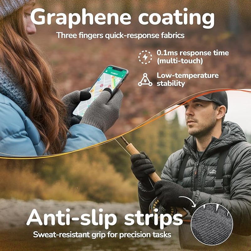 Merino Wool Gloves for Men Women, Touch Screen Warm Anti-Slip Glove Thermal Soft Knit for Winter Driving Hiking L Black Grey Marl - Image 5