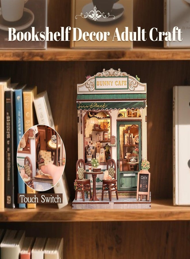 Fsolis Book Nook Kit - DIY Scene Miniature Dollhouse Kit for Adults Bookshelf Puzzle Tiny House Mini Craft Coffee Shop Model Bookshelf Decor Gifts for Women Book Lovers Puzzle Beginners (Sunny Cafe) - Image 5