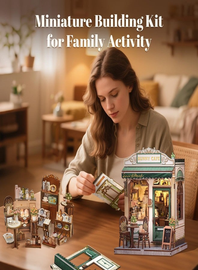 Fsolis Book Nook Kit - DIY Scene Miniature Dollhouse Kit for Adults Bookshelf Puzzle Tiny House Mini Craft Coffee Shop Model Bookshelf Decor Gifts for Women Book Lovers Puzzle Beginners (Sunny Cafe) - Image 4