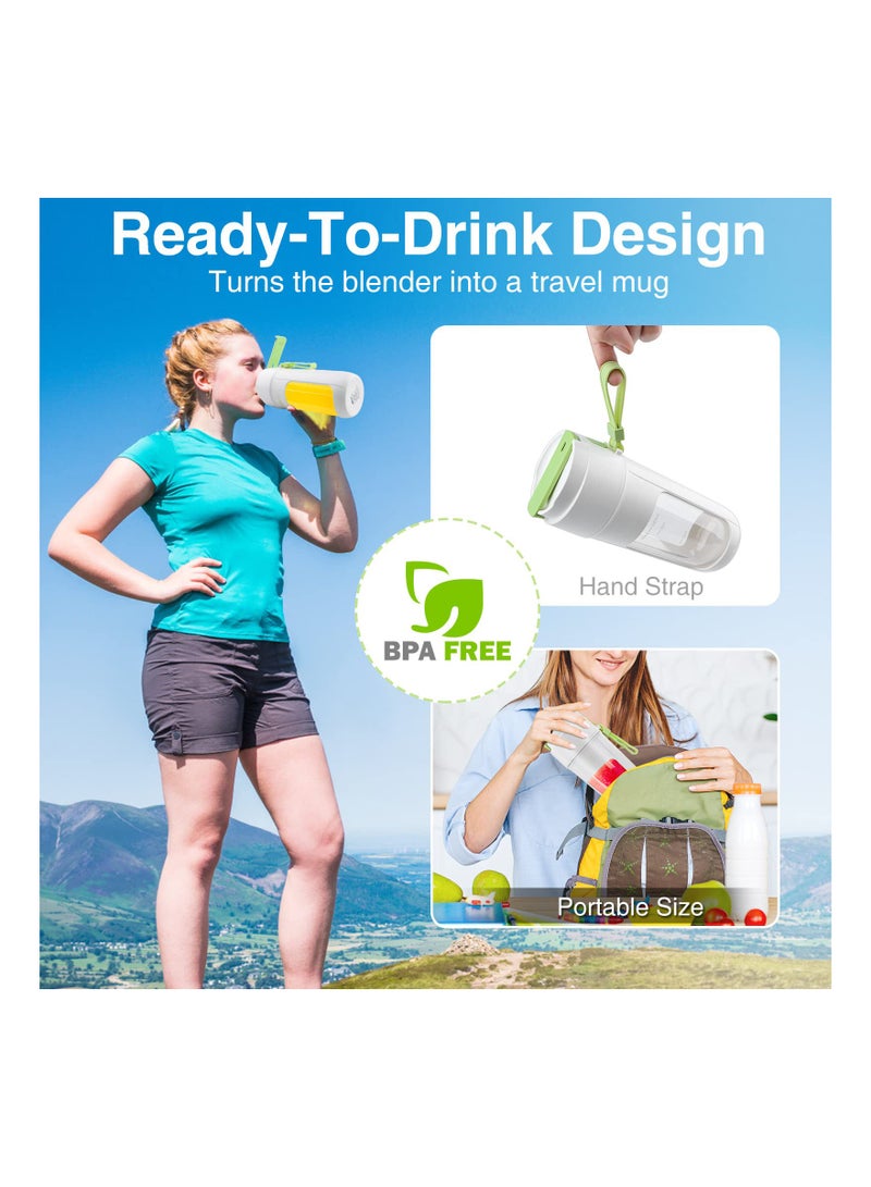 SYOSI Portable Blender, SYOSI 12 oz One-handed Drinking Mini Blender Juicer Water Bottle with Lid USB Rechargeable, BPA-Free with 8 Blades for Smoothies/Fruit Shakes/Baby Food, Usb Charging (Green)  - Image 4