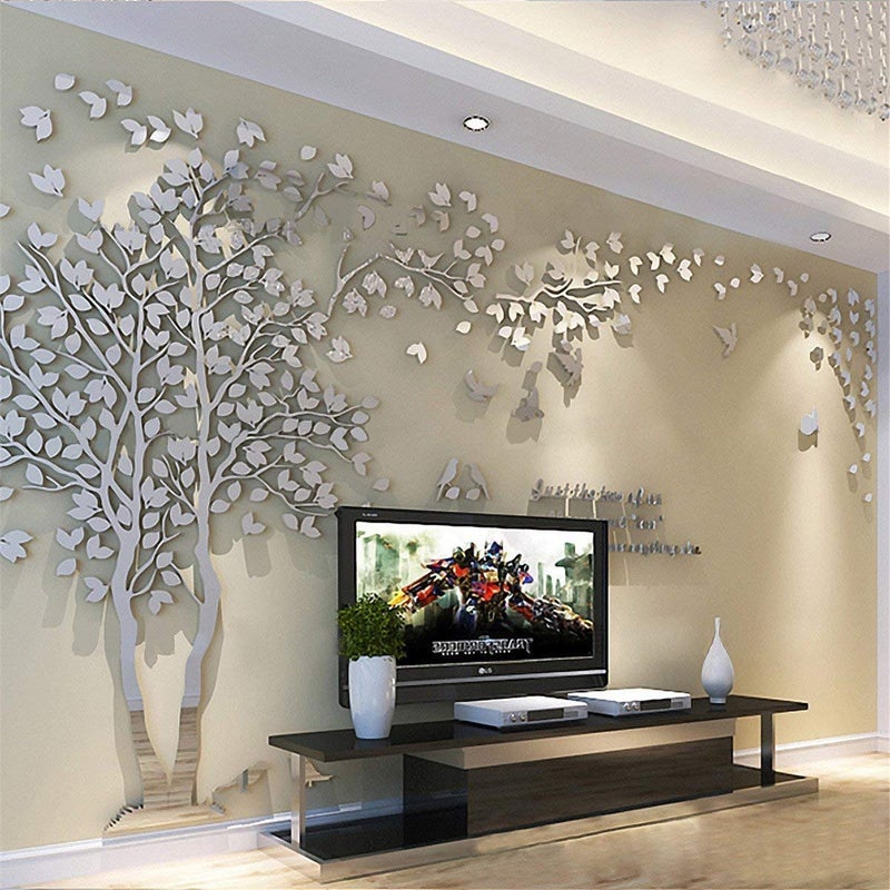 Tree Wall Stickers  3D DIY Wall Stickers Arts Home Decoration for Living Room Bedroom Christmas Gift Daycare Sticker Silver Left M250 x 130 cm