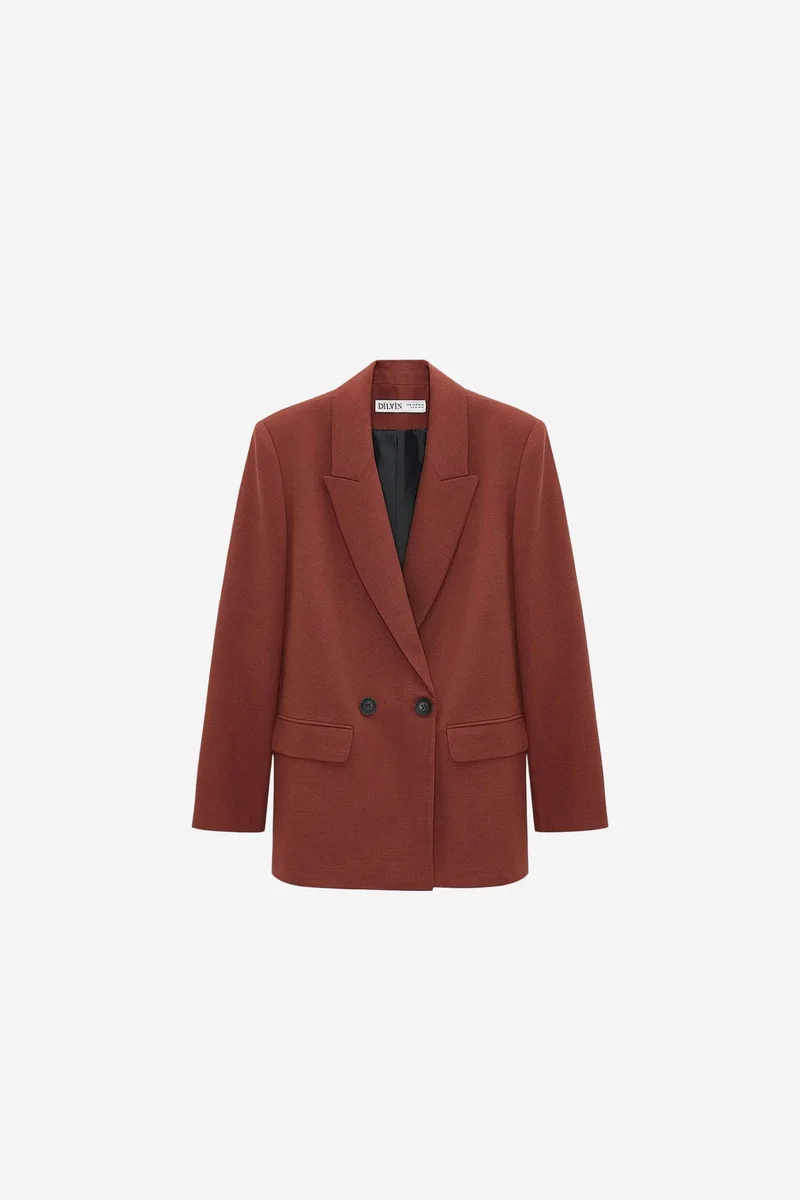 Dilvin Walnut Brown DILVIN Oversized Long Crepe Blazer Jacket for Women | Best Price UAE