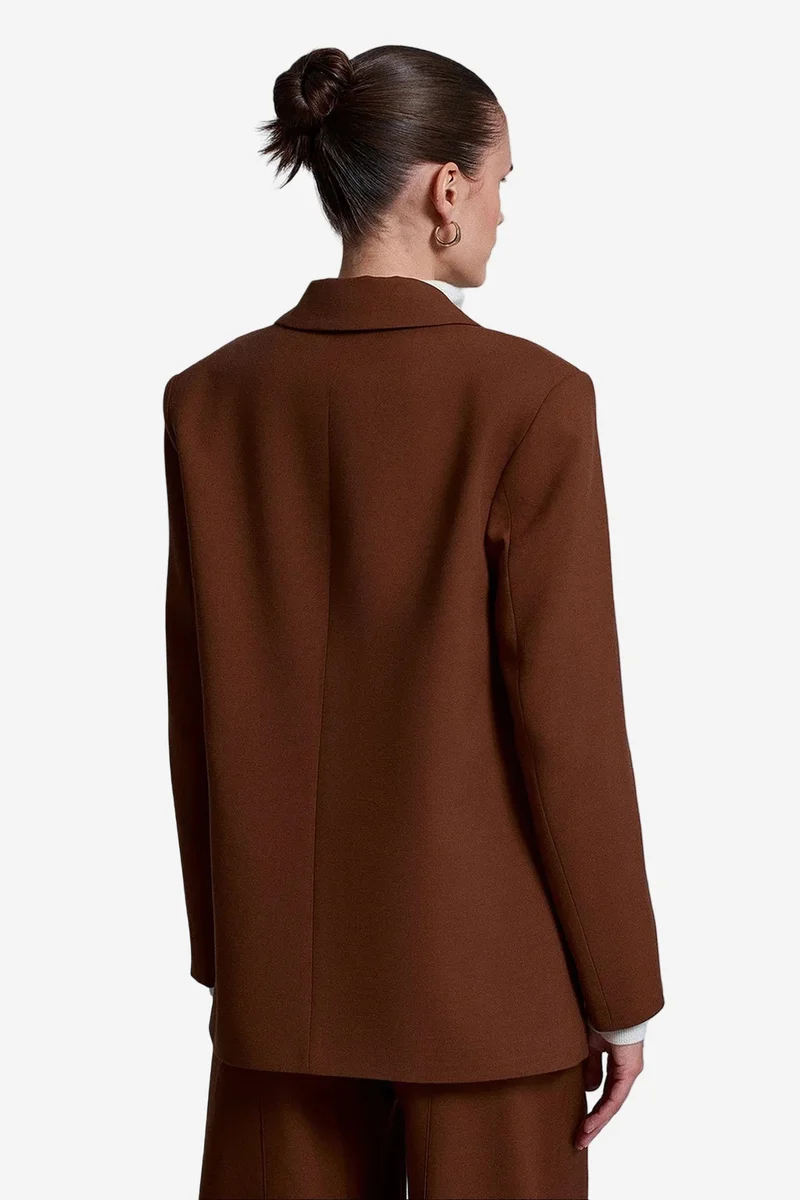 Dilvin Walnut Brown DILVIN Oversized Long Crepe Blazer Jacket for Women | Best Price UAE