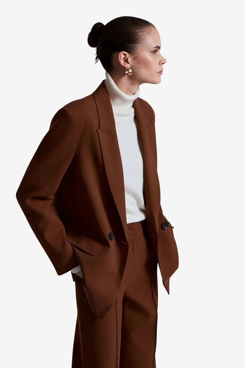 DILVIN Oversized Long Crepe Blazer Jacket