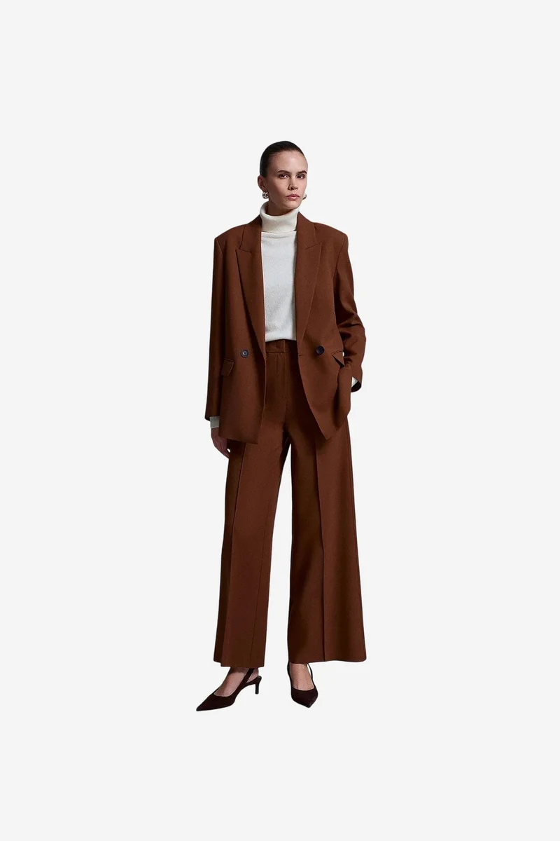 Dilvin Walnut Brown DILVIN Oversized Long Crepe Blazer Jacket for Women | Best Price UAE