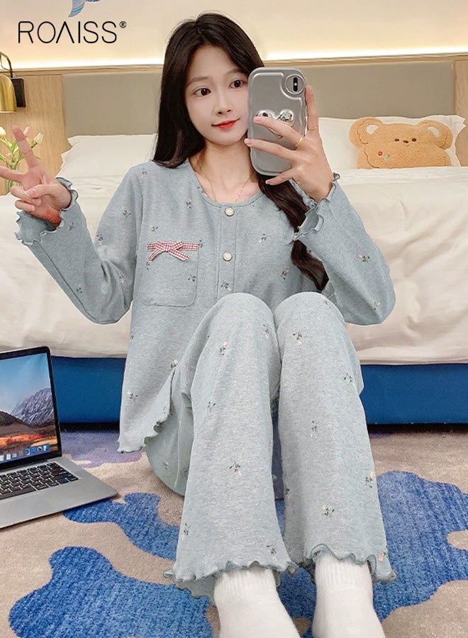 roaiss Plus Size Women's Spring Autumn Two-Piece Home Wear Set Stylish Loose Fit Sweet Style Long Sleeve Loungewear with Comfortable Fabric for Casual and Relaxed Home Wear - Image 1