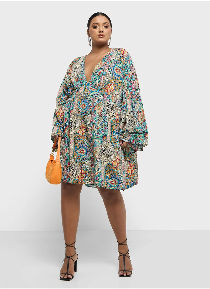 Ginger Plus Paisley Print Mini Dress