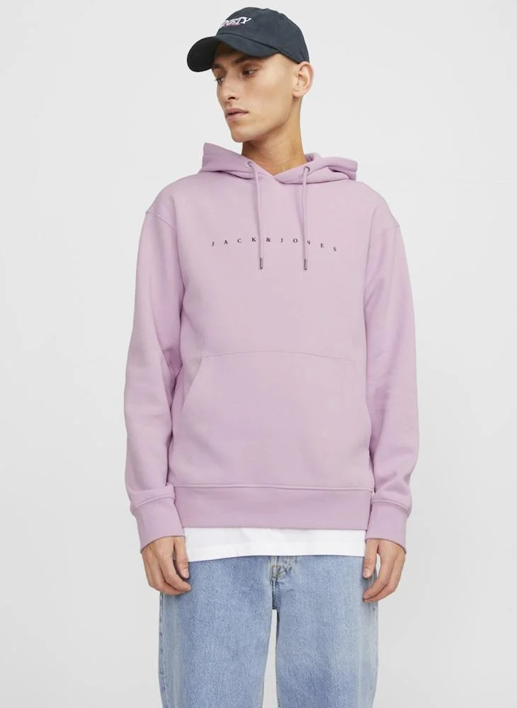 جاك اند جونز Logo Print Pull Over Hoodie