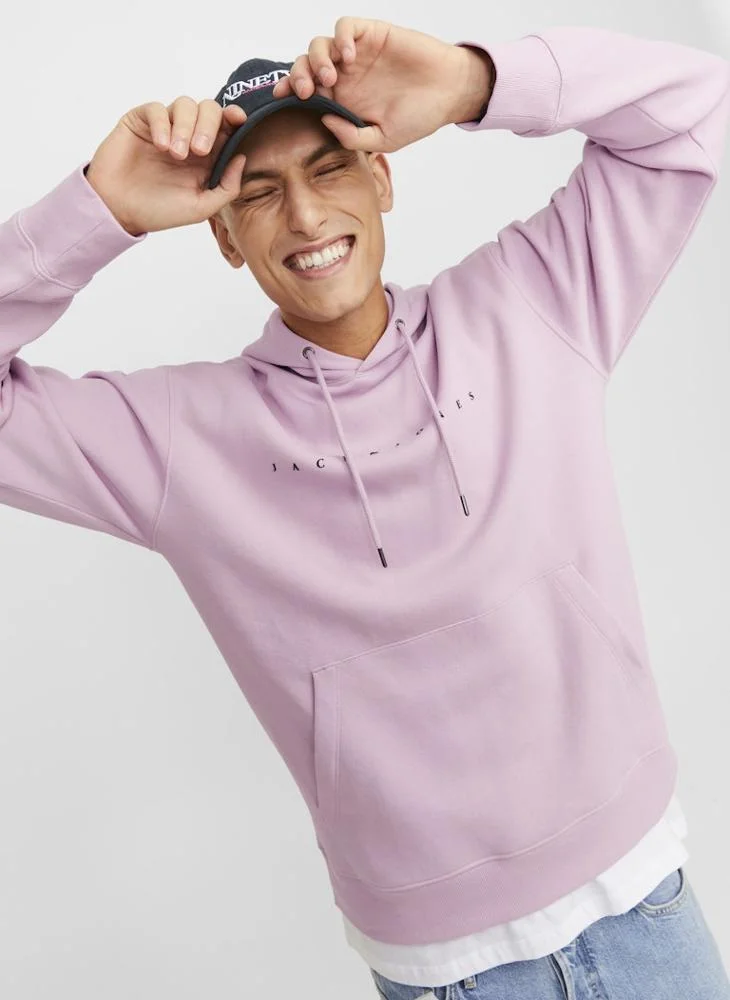 جاك اند جونز Logo Print Pull Over Hoodie