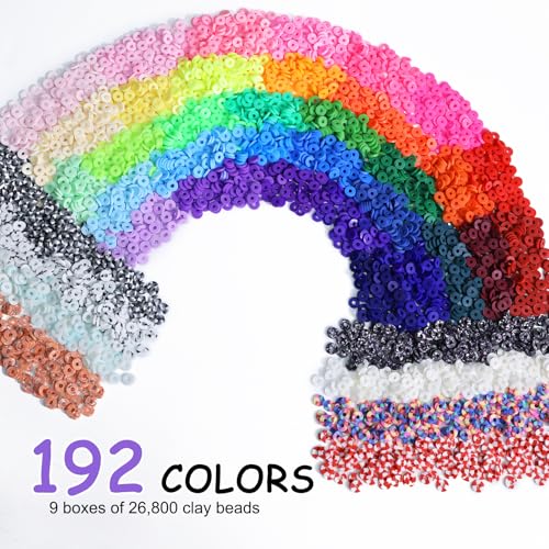 Redtwo 28000 Pcs Clay Beads Bracelet Making Kit 192 Colors 9 Boxes Flat Polymer Heishi Beads Set for Friendship Jewelry Making with Pendant Charms Crafts Gifts for Girls Ages 6-12 Kids Adults - Image 2