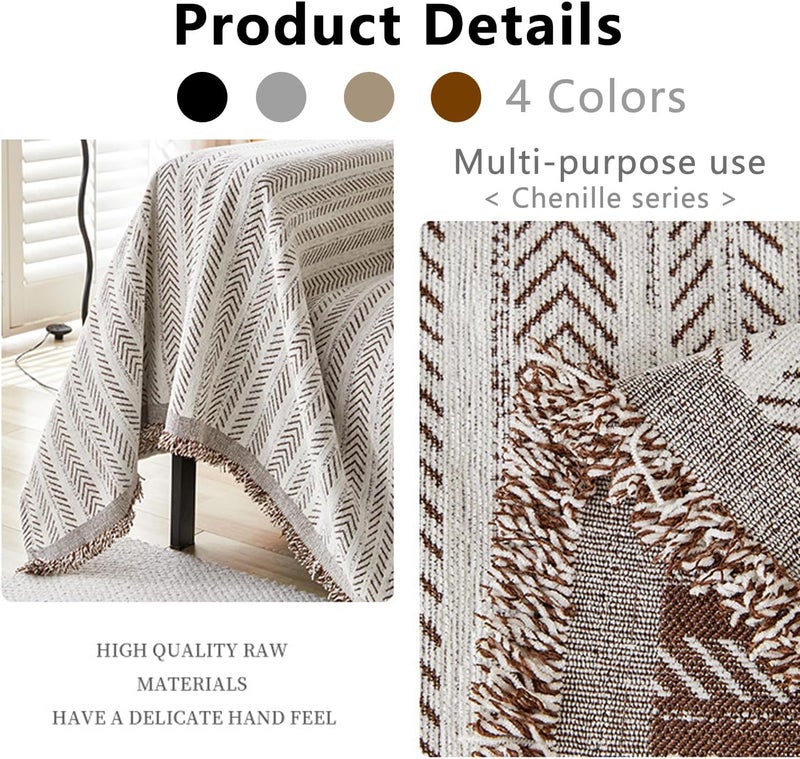 Retro Jacquard Sofa Cover - Cat-Proof & Anti-Scratch Couch Protector Slipcover with Tassels | Universal Fit for 1 2 3 4 Seater L U Sofas | Bohemian Style Sofa Throw (Brown, 180 * 460cm) - Image 3