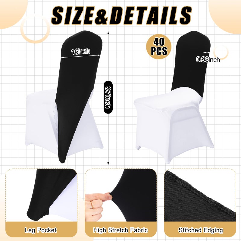 Mindsoft 40 Pcs Chair Cap Covers Spandex Chair Hood Sash Hat Bands Folding Stretch Elastic Cover for Wedding Holidays Banquet Party Celebration (Black) - Image 2