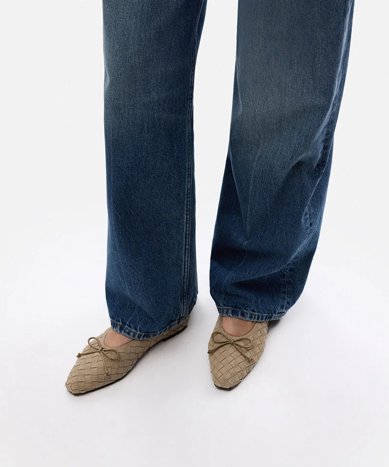 ابيكول Woven Suede Leather Ballet Flats