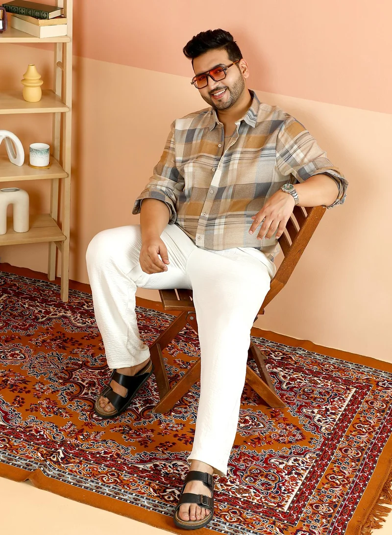 Instafab Plus Instafab Plus Men's Yellow Ochre & Moon Grey Gradient-Plaid Shirt For Casual Wear | Spread Collar | Long Cuffed Sleeves | Button Closure | Plus Size Shirt Crafted With Comfort Fit For Everyday Wear