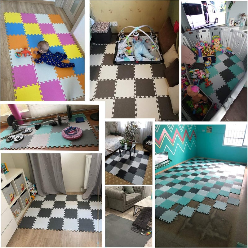 YIMINYUER® 20 بلاطة (30×30×1 سم لكل بلاطة) سجادة لعب أطفال ناعمة على شكل ألغاز، أرضية إسفنج EVA سميكة للأطفال، سجادة متشابكة ناعمة للأطفال الصغار والأطفال R06R10G301020 - Image 2