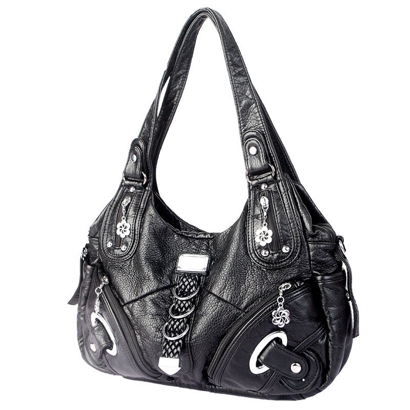 حقيبة كتف نسائية كبيرة السعة من البولي يوريثان المنسوج بأسلوب أوروبي كلاسيكي - Image 4