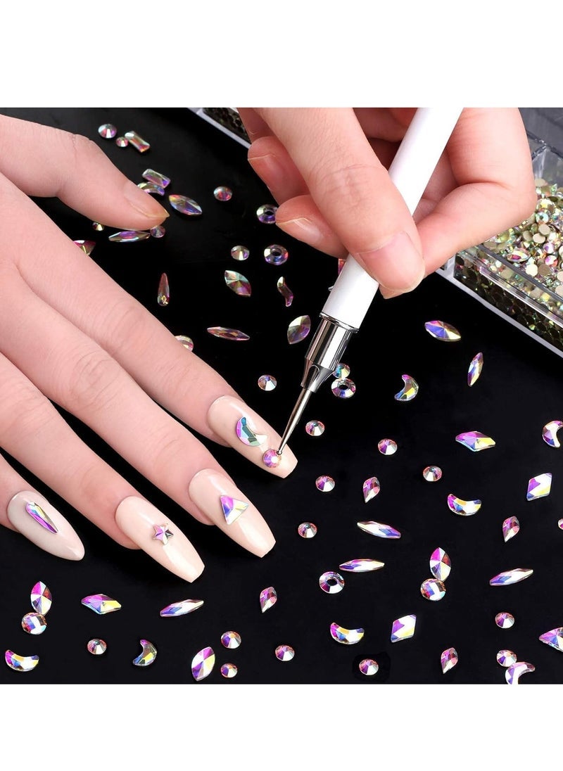 VERONNI Professional AB Crystal Rhinestones with Wax Pen Multi Shapes Glass Rhinestones for Nail Art Craft Mix Sizes Nail Gems Packaged in Storage Box Nail Art Supplies Accessories - Image 2