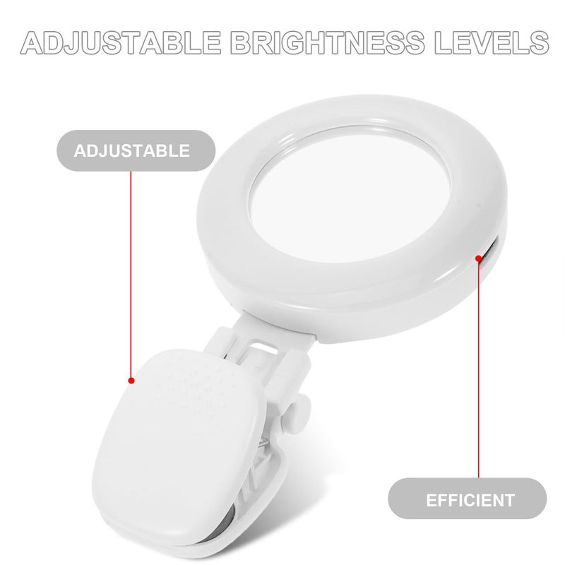 Clip On LED Selfie Ring Light With Mirror USB Rechargeable Portable Phone Light For Makeup Video Meetings Soft White - Image 4