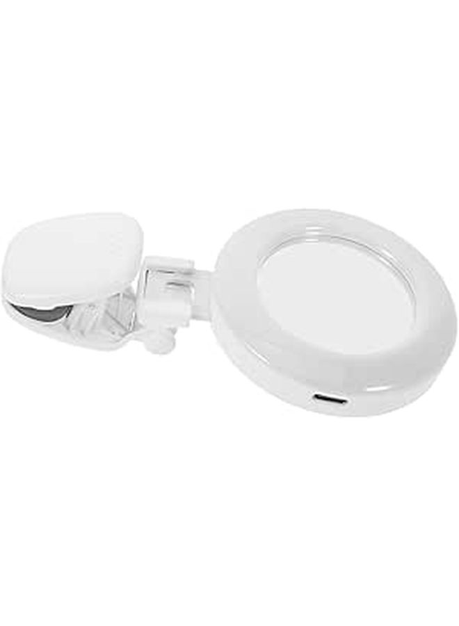 Clip On LED Selfie Ring Light With Mirror USB Rechargeable Portable Phone Light For Makeup Video Meetings Soft White - Image 1