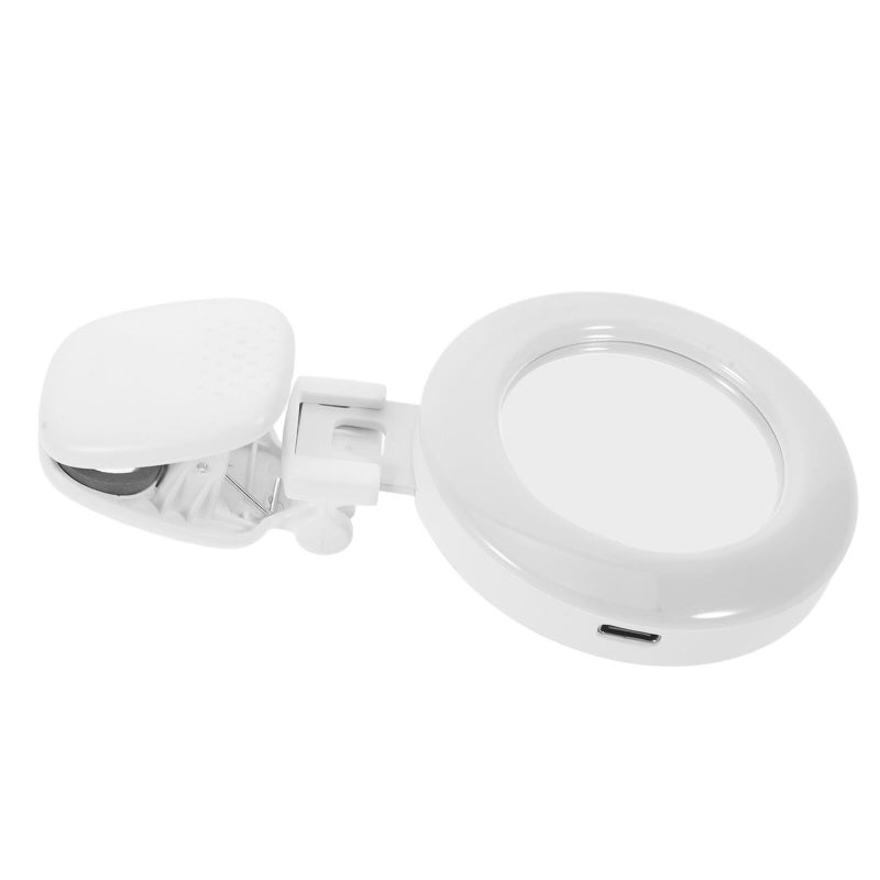 Clip On LED Selfie Ring Light With Mirror USB Rechargeable Portable Phone Light For Makeup Video Meetings Soft White - Image 2