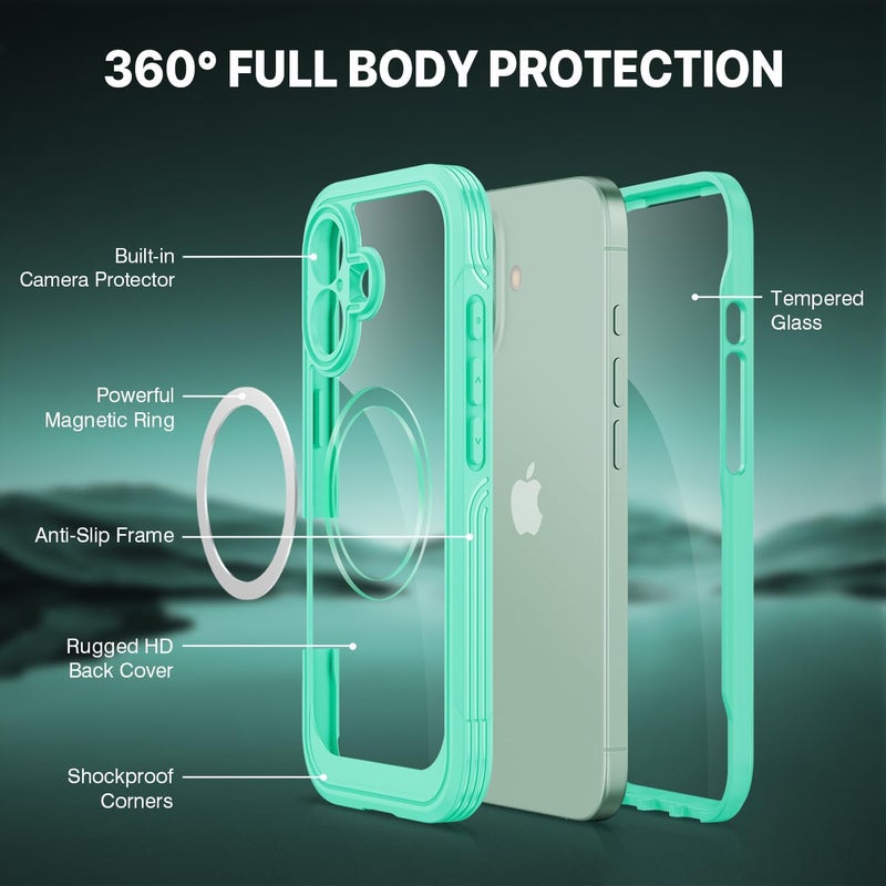 CENHUFO Compatible with iPhone 17 Case, Built-in Glass Screen Protector and Full Camera Protection, Fits for Magsafe, 360 Full Body Shockproof Bumper Clear Phone Case Simplified versatile design - Image 2