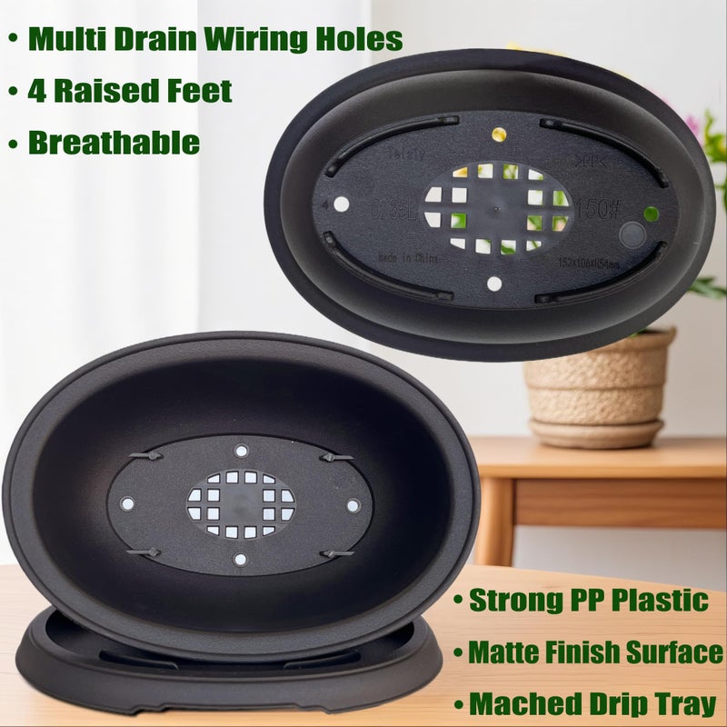 MUZHI 3 Pack Oval Bonsai Training Pot with Drainage Tray, Matte Finish Nursery Plastic Bonsai Planter with 25PCS 2inch Mesh pad (5.2" Small) - Image 3