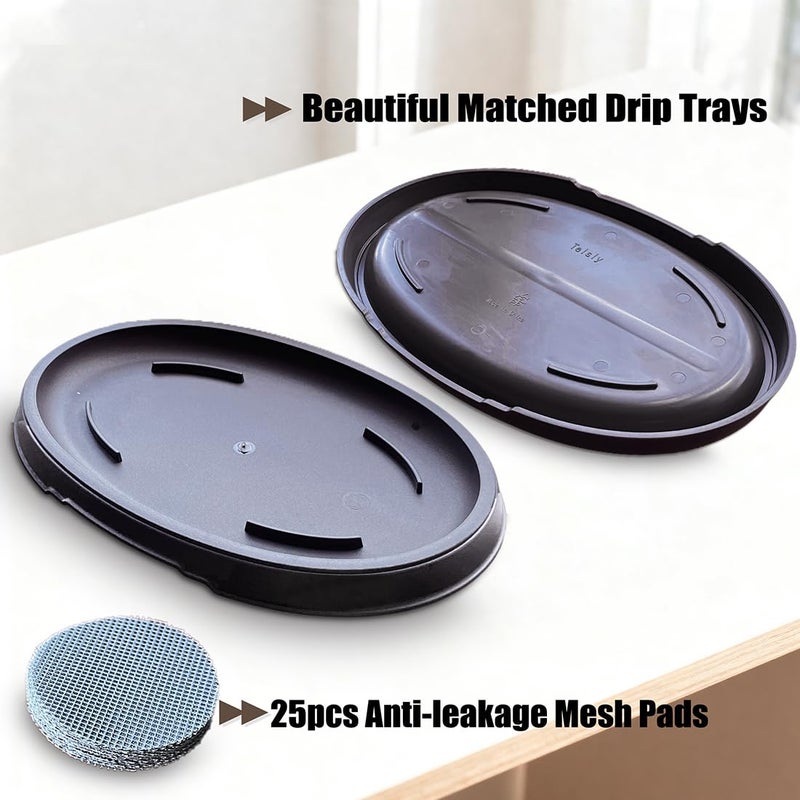 MUZHI 3 Pack Oval Bonsai Training Pot with Drainage Tray, Matte Finish Nursery Plastic Bonsai Planter with 25PCS 2inch Mesh pad (5.2" Small) - Image 4