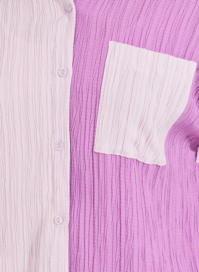 Styli Textured Color Block Shirt with Turn-Up Sleeve