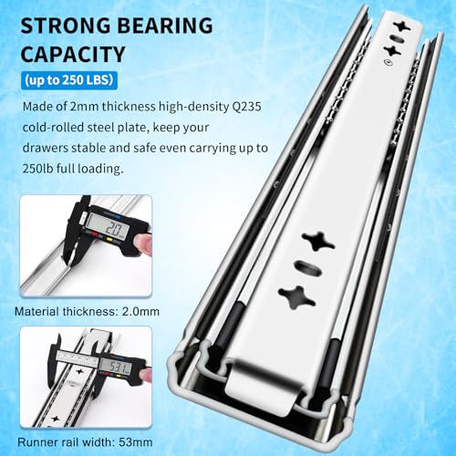 YENUO Heavy Duty Drawer Slides Full Extension 12 14 1618 20 22 24 26 28 30 32 34 36 38 40 Inch Side Mount Ball Bearing RailsTrack Guide Glides Runners 225 Lbs 1 Pair (No Lock) -W:53mm, 26 Inch - Image 3