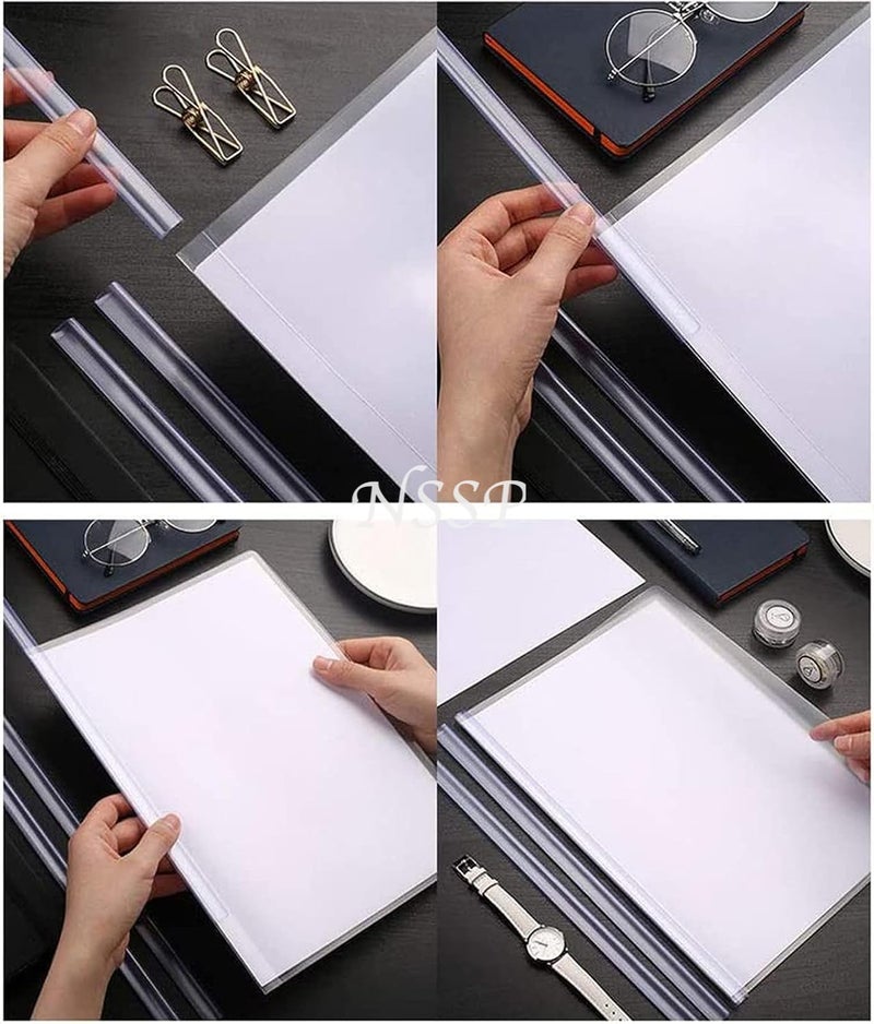 NSSP™ Plastic File Folder for Document Sliding Bar Report Covers,30 Sheet Capacity, Transparent Resume Presentation File Folders Organizer Binder for A4 Size Paper. (Pack of 30 Pieces) (Transparent) - Image 5