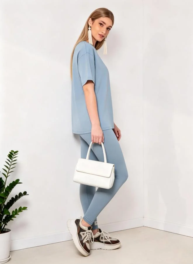 Take Two Blue Round Neck Short Sleeve Top and Leggings Co-Ords